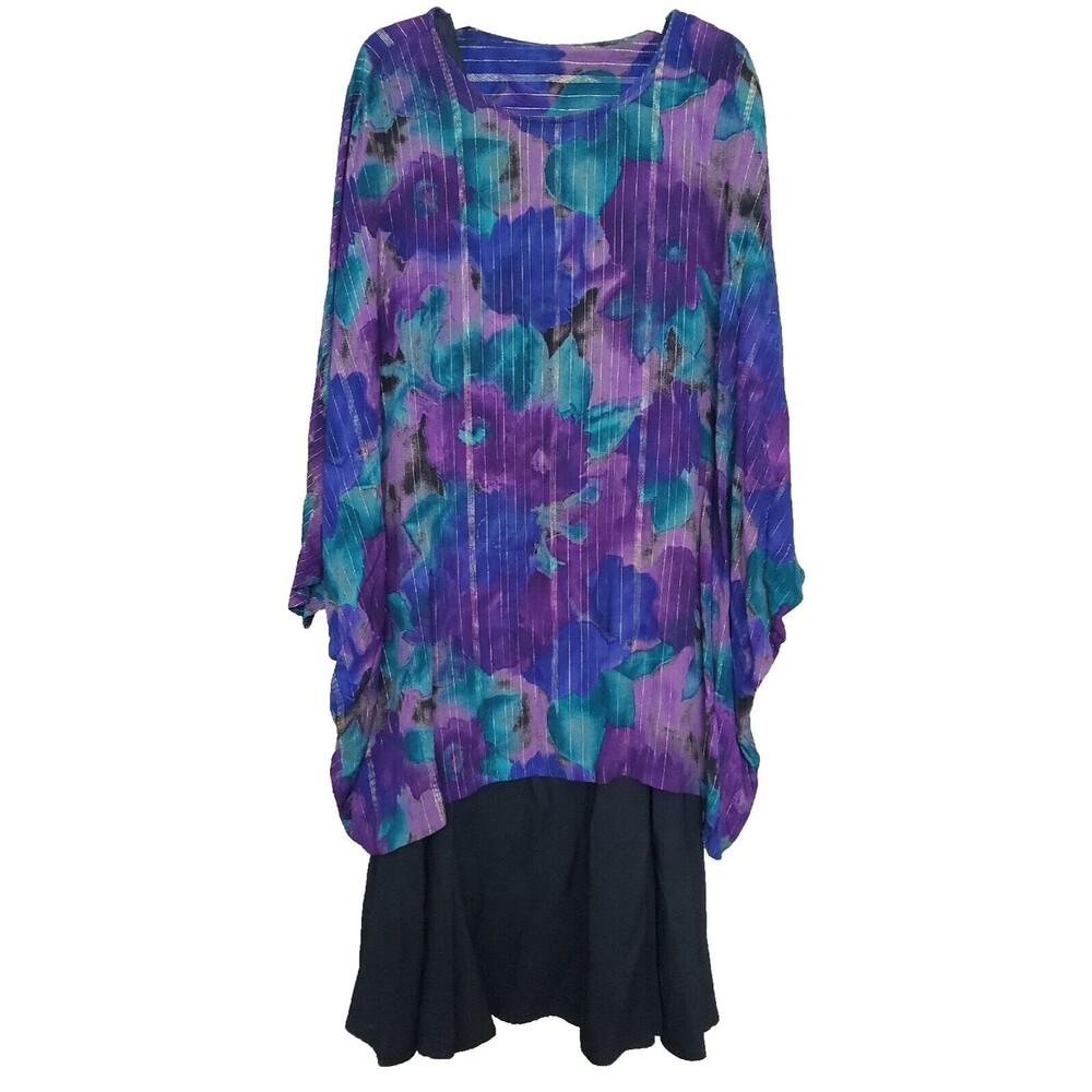 Sharon Anthony Women's Petite Metallic Thread Rayon Dress w/Blouse Overlay 32WP